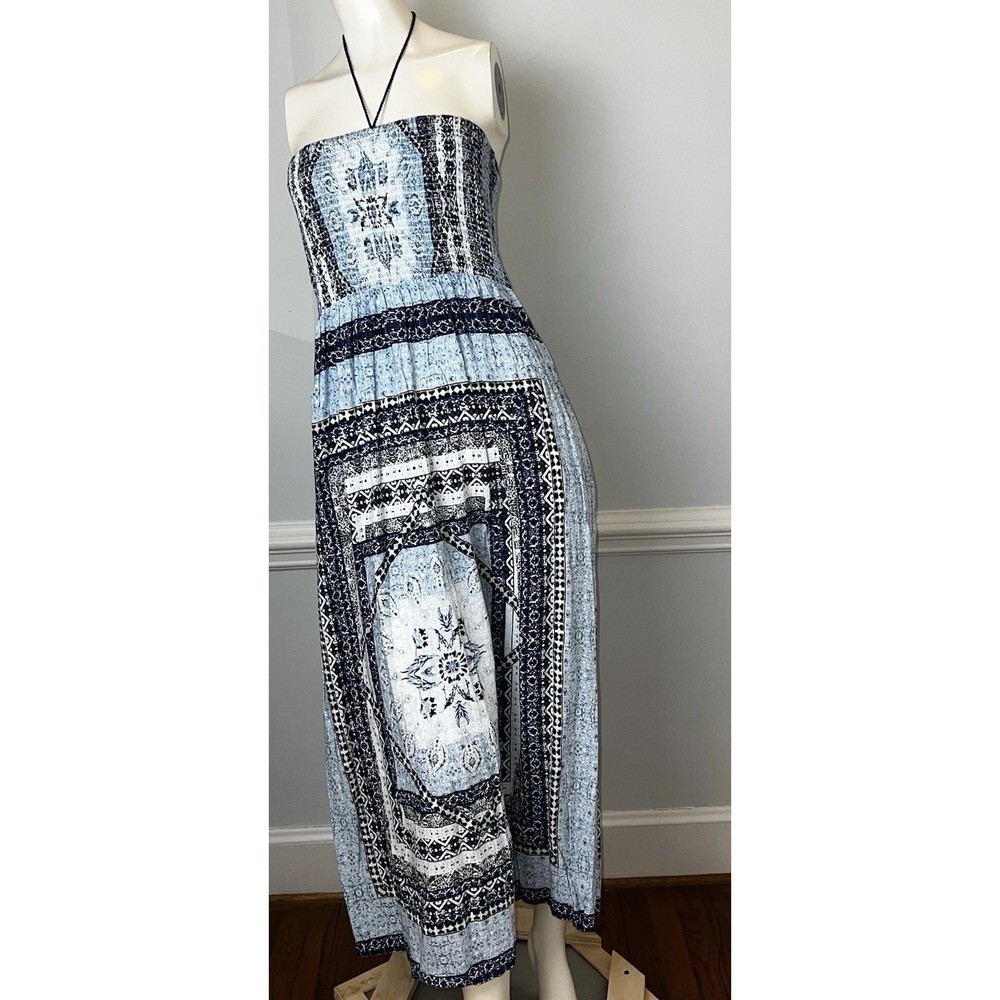 Marina Blu Strapless Geometric Blue Black Sundress Medium